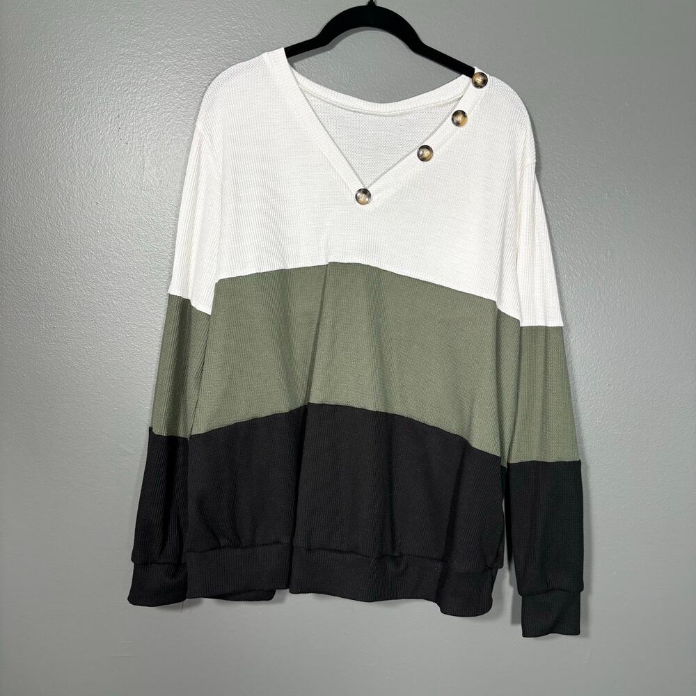 Shein Curve Color Block Streetwear Waffle Knit Top - 2XL - Women's Plus Size
